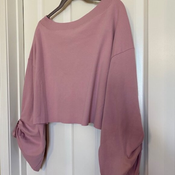 Free People  Holala Statement Sleeve  Crop Sweatshirt  Rose  XS - Picture 10 of 13